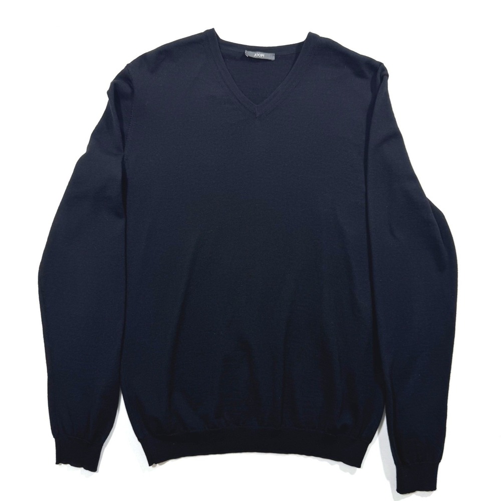 JOOP Black Merino Extra Fine Wool V Neck‎ Sweater S Unisex Quiet Luxury Casual